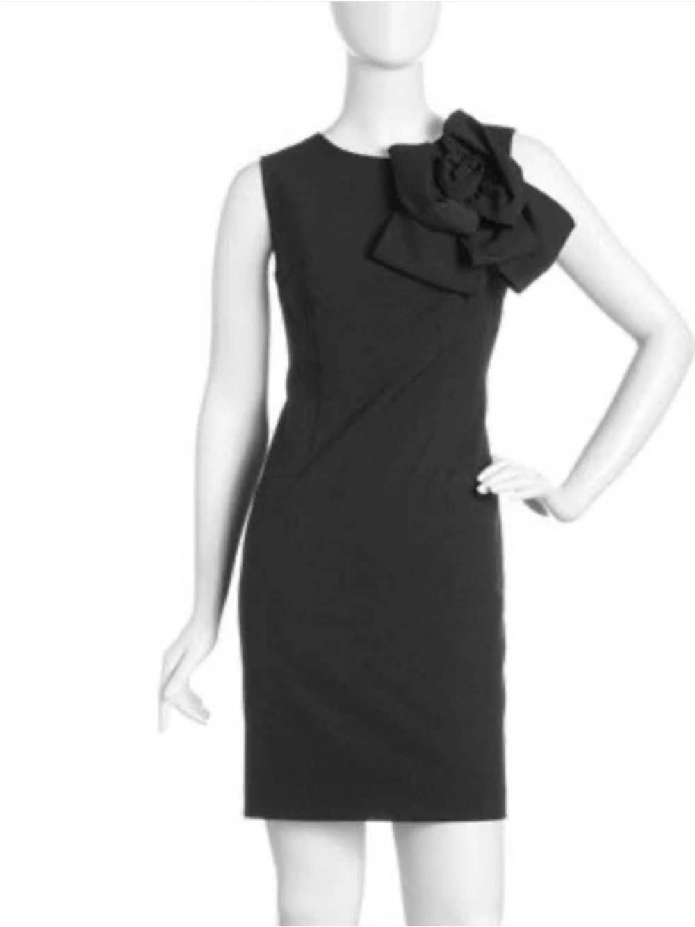 Anthropologie Burlapp Black Sleeveless Sheath Dress Shoulder Flower Ruffle